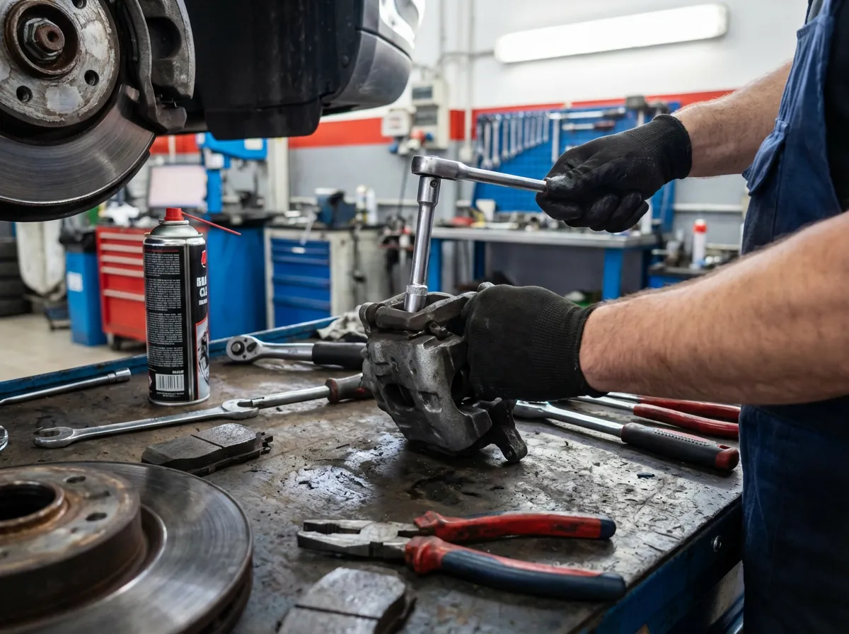 Mobile mechanic performing brake repair in a customer's driveway in Cape Town
